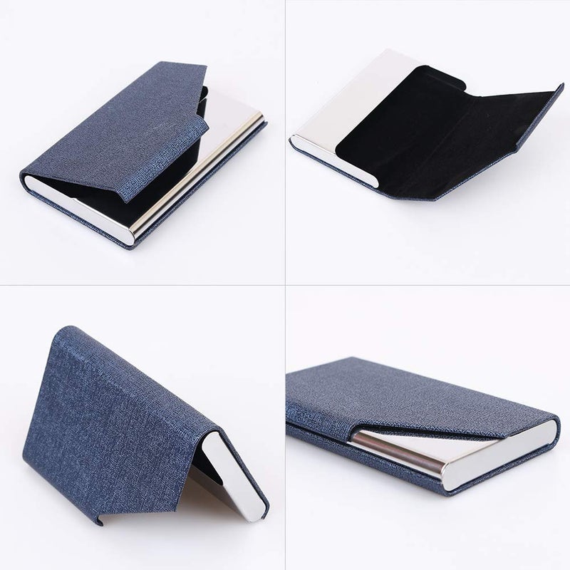 homEdge Business Card Holder, Slim Professional 2 Packs PU Leather+Stainless Steel Business Card Case for Traveling and Business-Black and Blue - Image 5